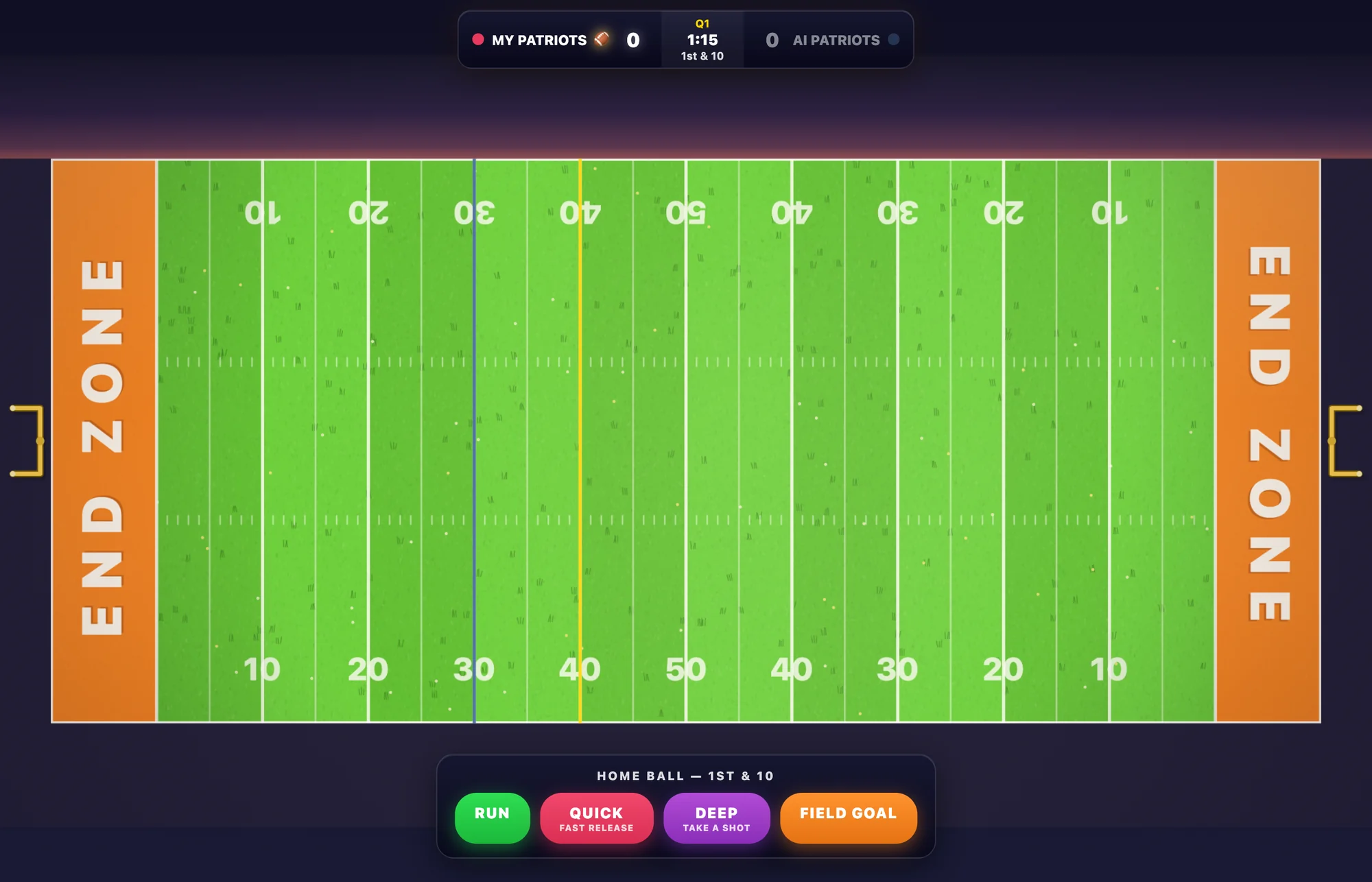 The Murica Bowl field mid drive with the scoreboard showing first and ten.